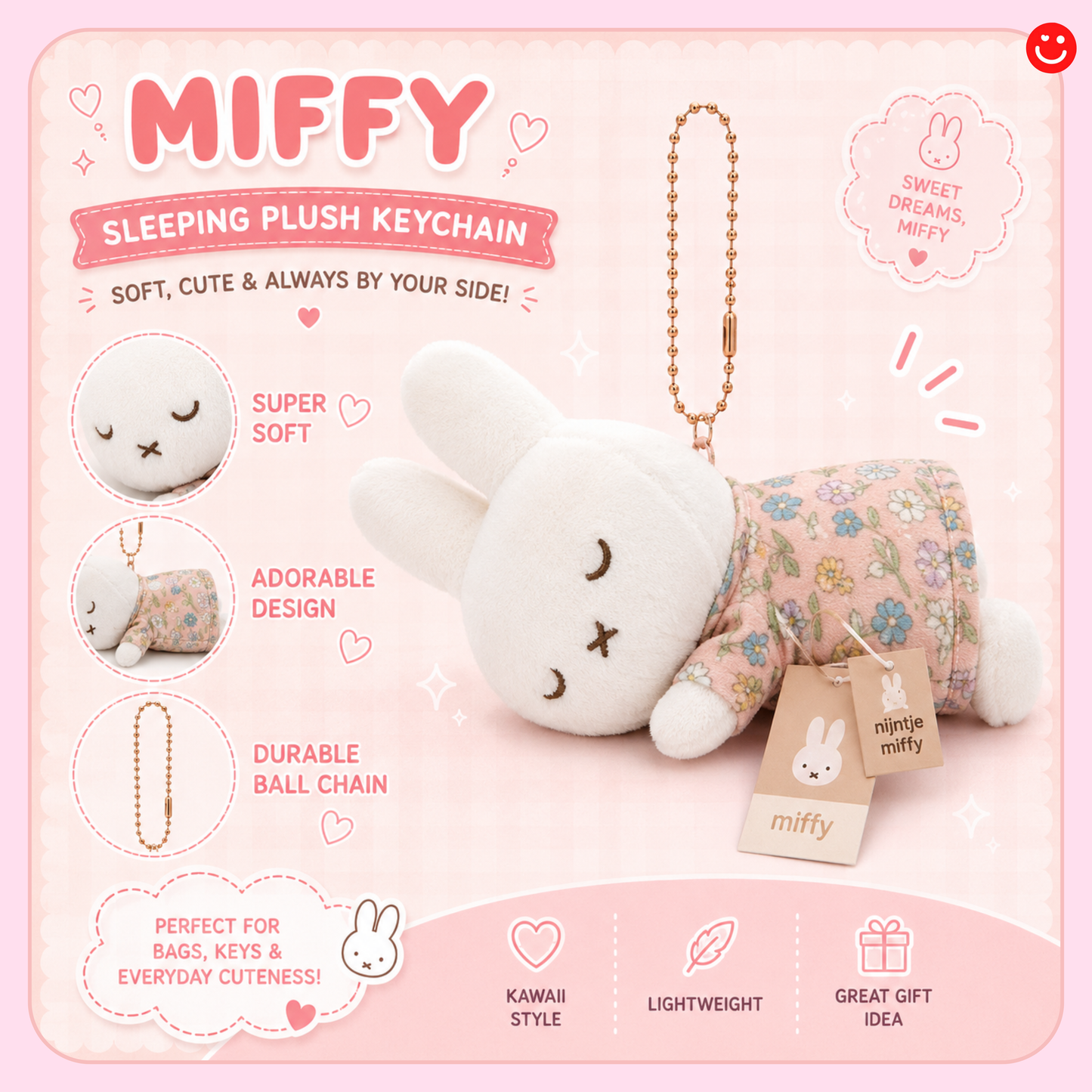 Miffy Sleeping Floral Plush Keychain