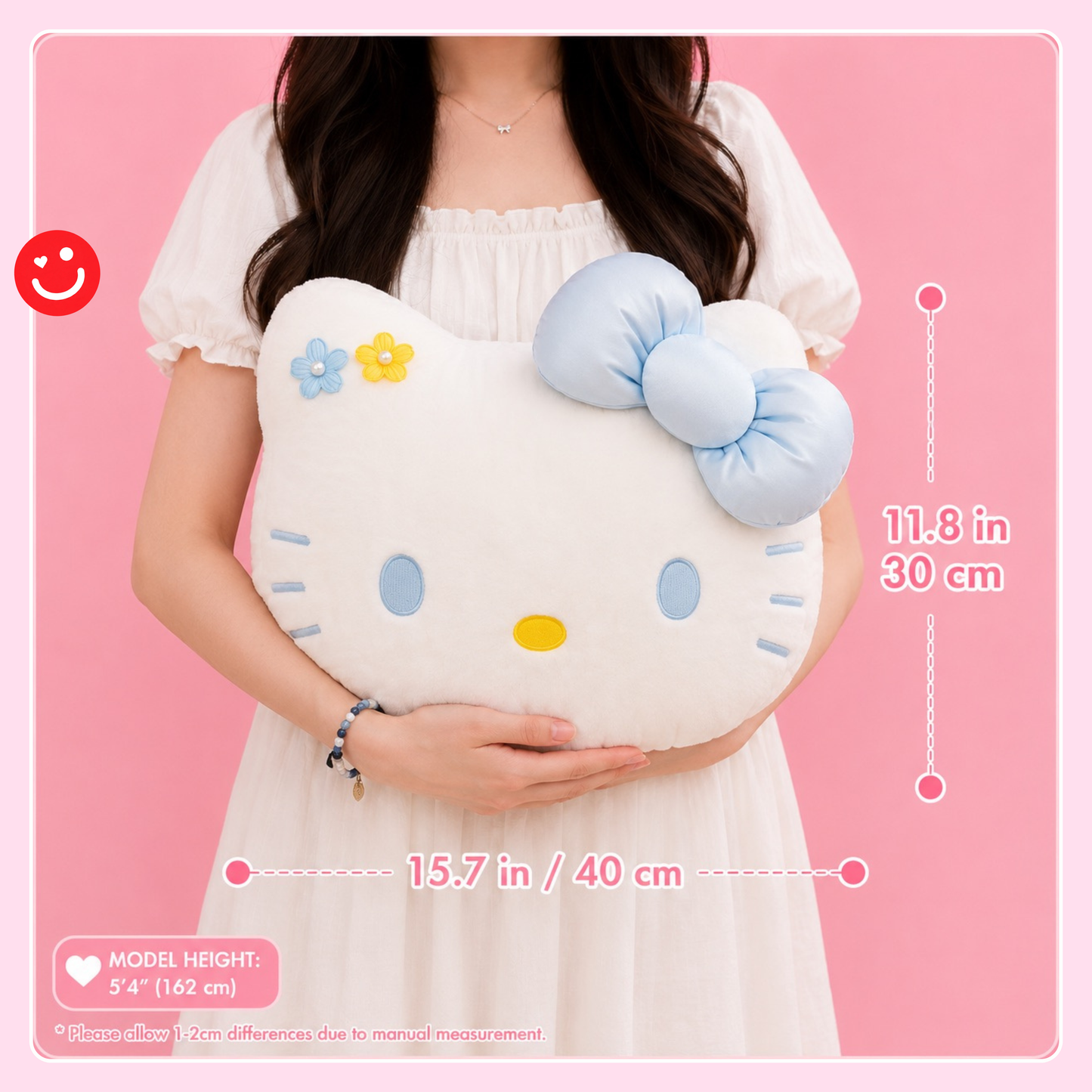 H.K. Blue Bow Plush Pillow