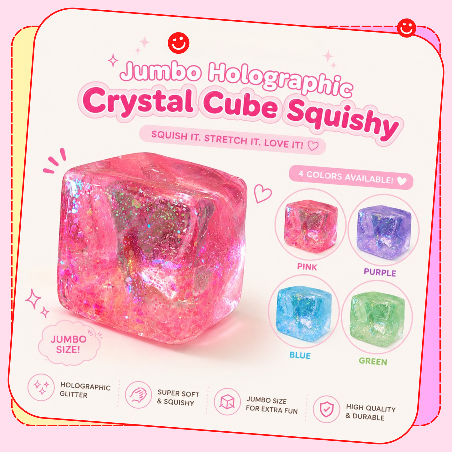 Jumbo Glitter Cube Squishy