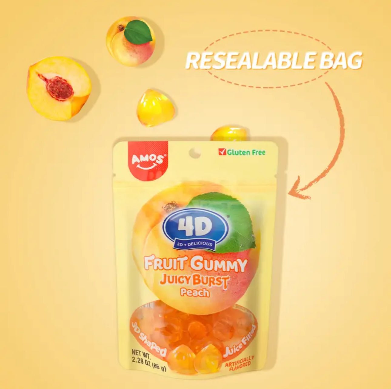 Amos 4D Fruit Gummy Juicy Busrt Peach Flavor Gummies - OVERRATED