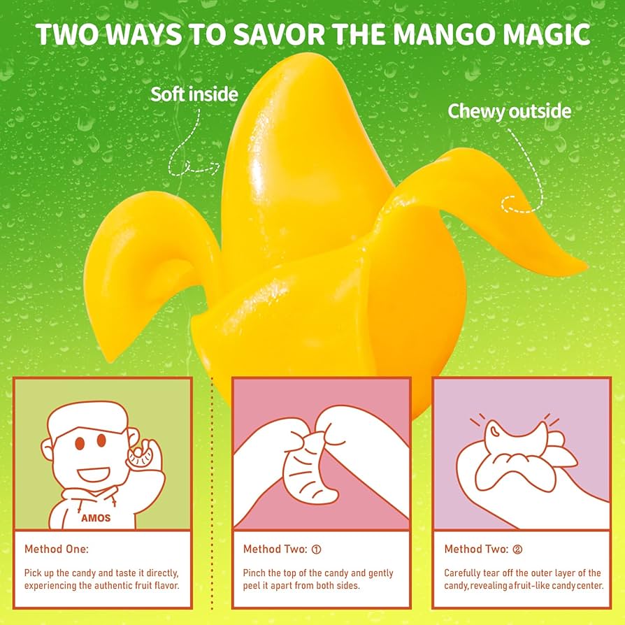 AMOS Mango Peelz Gummy Candy, Peeling Gummy Mango Resealable 2.19oz Bag - OVERRATED