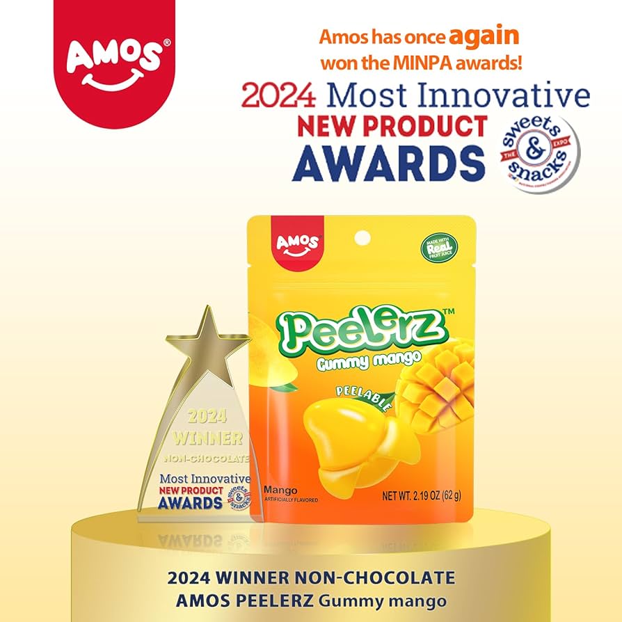 AMOS Mango Peelz Gummy Candy, Peeling Gummy Mango Resealable 2.19oz Bag - OVERRATED