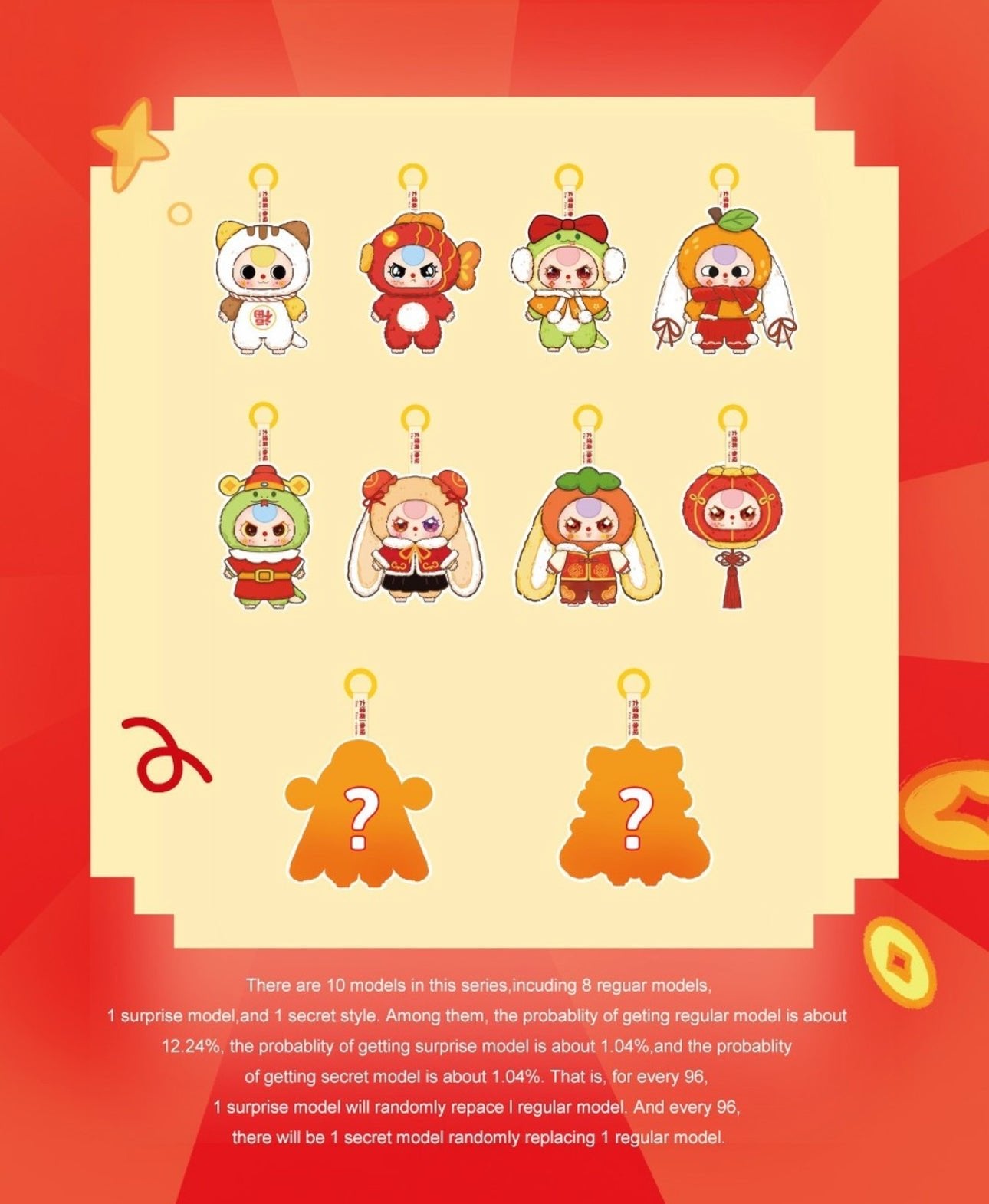 Baby Three Happy New Year Keychain Plush Blind Box - OVERRATED
