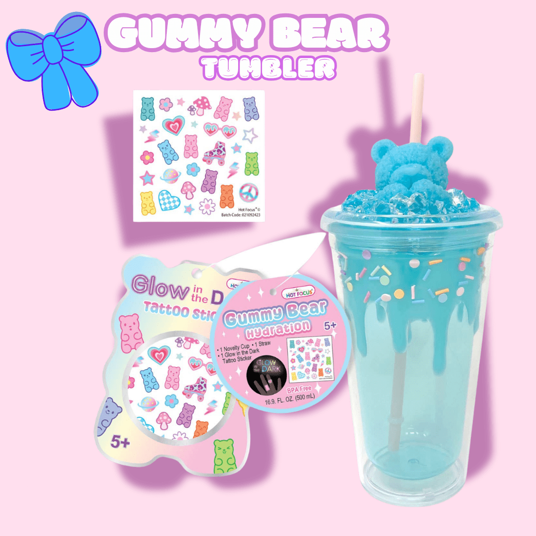 Blue Gummy Bear Tumbler with Nail Stickers - OVERRATED