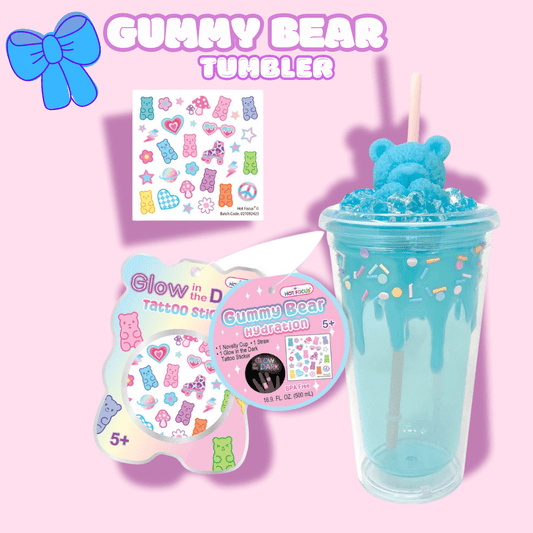 Blue Gummy Bear Tumbler with Nail Stickers - OVERRATED