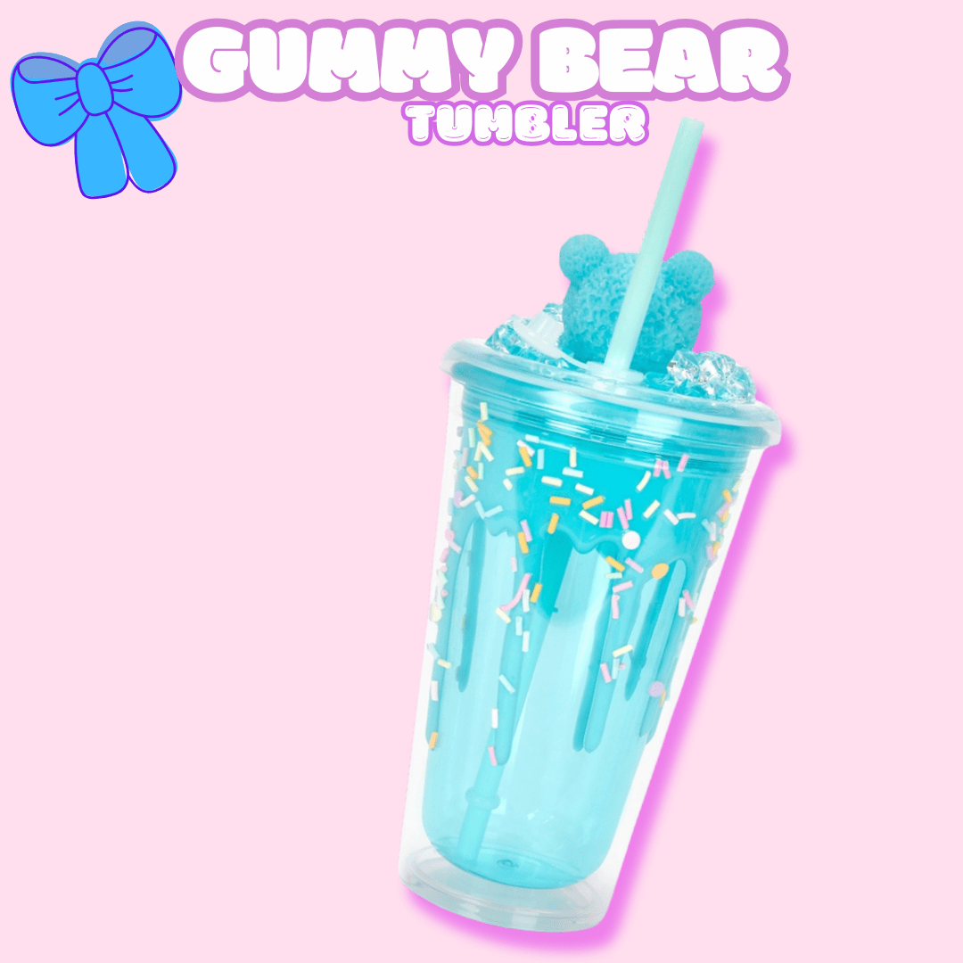 Blue Gummy Bear Tumbler with Nail Stickers - OVERRATED