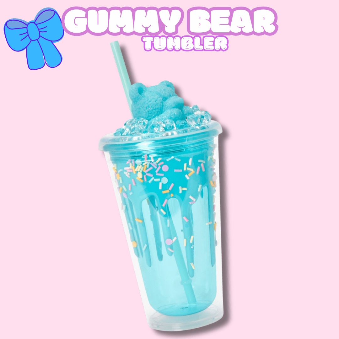 Blue Gummy Bear Tumbler with Nail Stickers - OVERRATED
