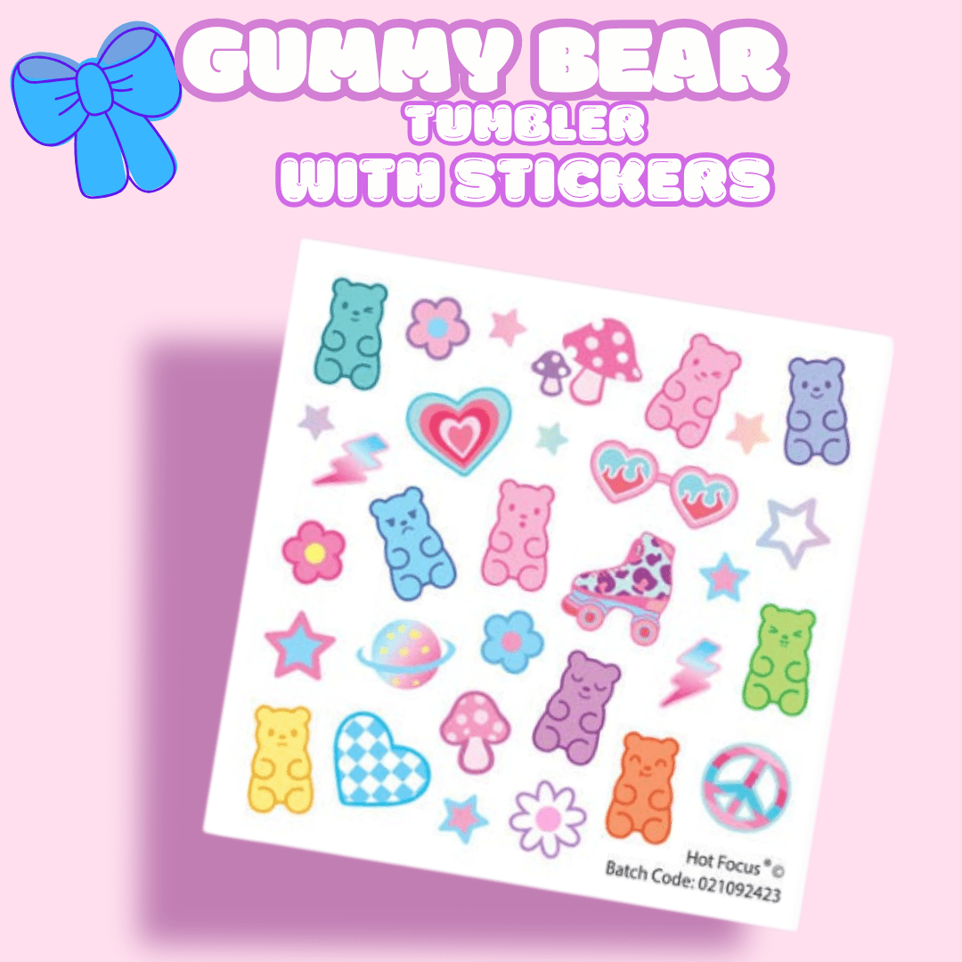 Blue Gummy Bear Tumbler with Nail Stickers - OVERRATED