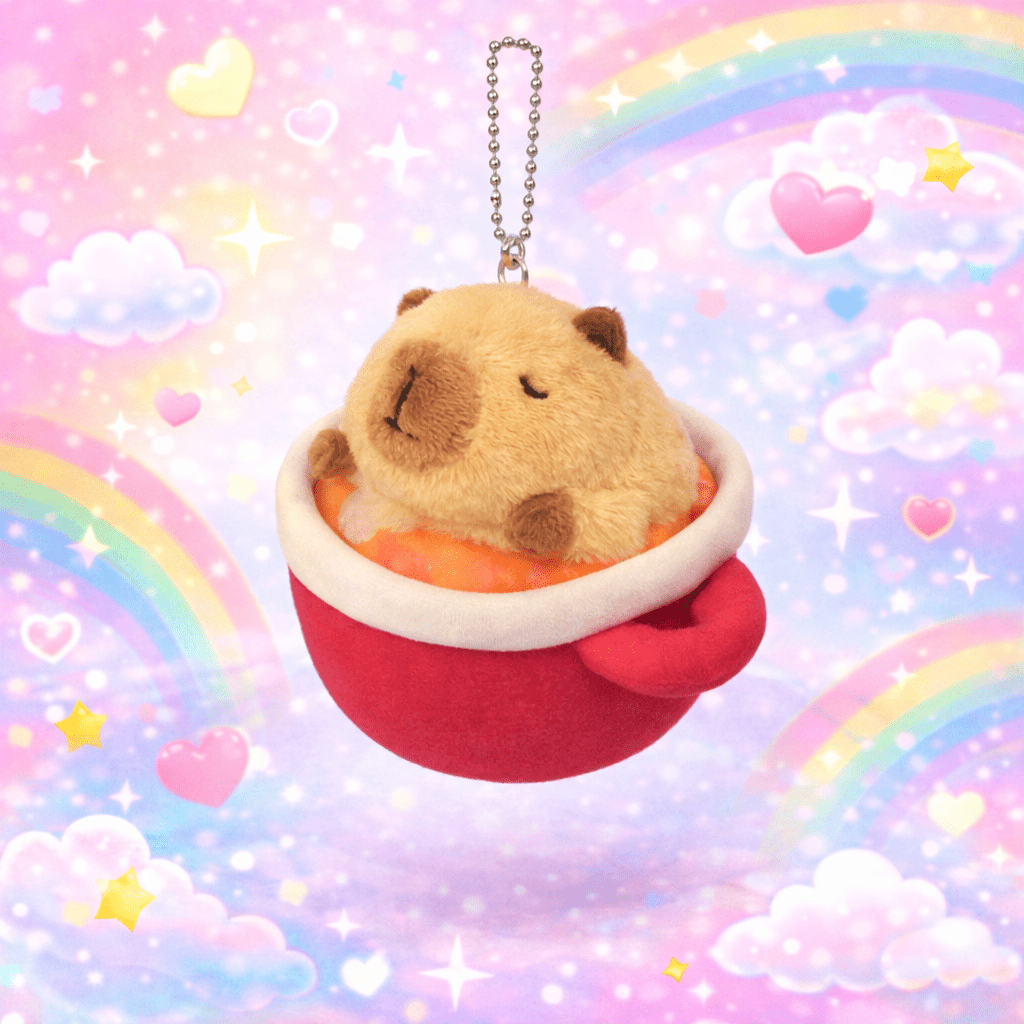 Capybara keychain cozy soup bowl squeaky plush kawaii bag charm - Overrated Korean Beauty & More