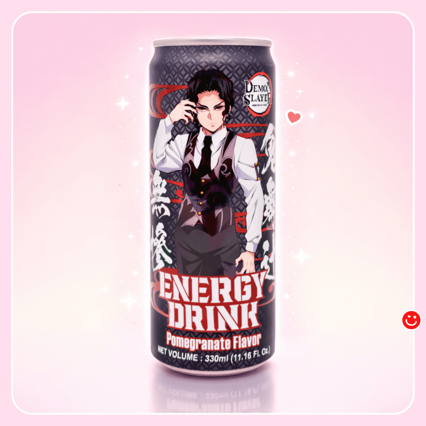 Anime energy drink Demon Slayer pomegranate flavor 330ml can front view - Overrated Korean Beauty & More