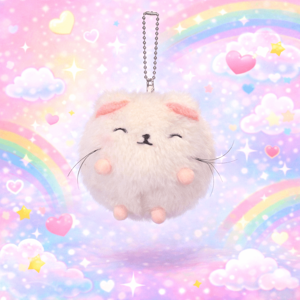 Kawaii plush keychain close-up soft kitty face squeaky bag charm kawaii - Overrated Korean Beauty & More