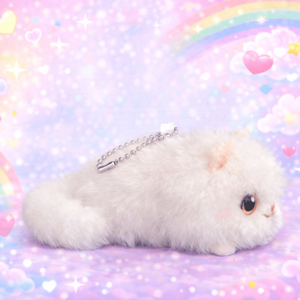 Cat plush keychain white fluffy kitty soft round body kawaii collectible charm - Overrated Korean Beauty & More