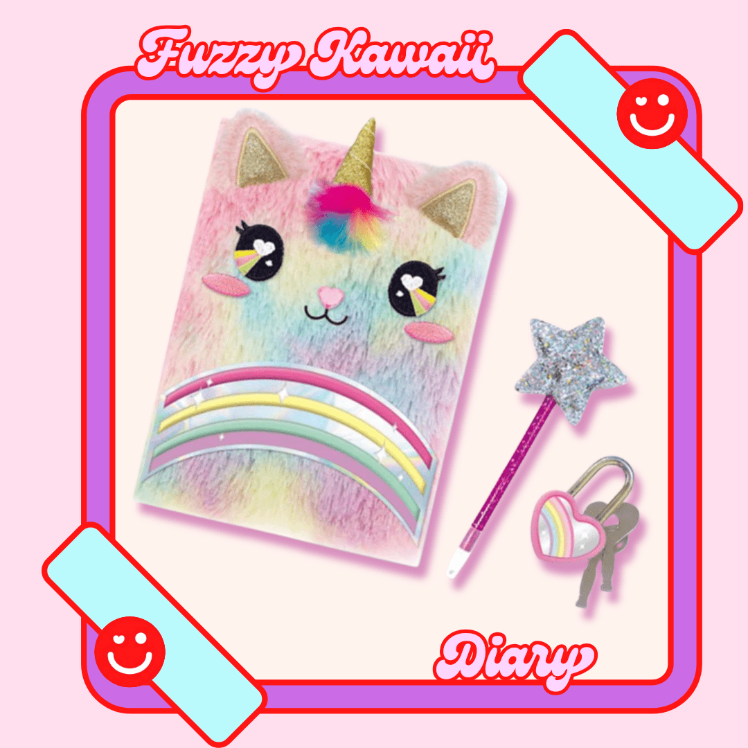 Fuzzy Kawaii Rainbow Diary with Pen & Lock - OVERRATED