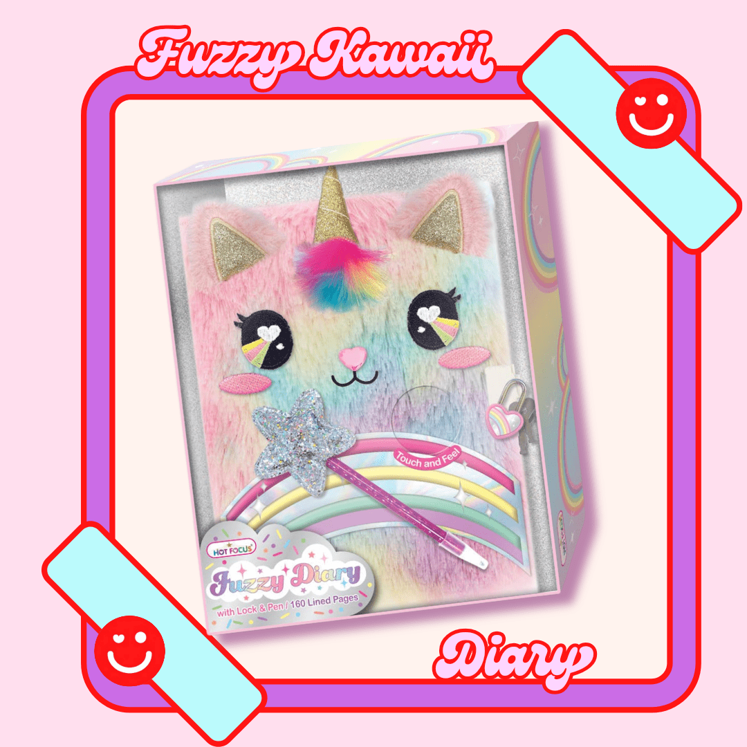 Fuzzy Kawaii Rainbow Diary with Pen & Lock - OVERRATED