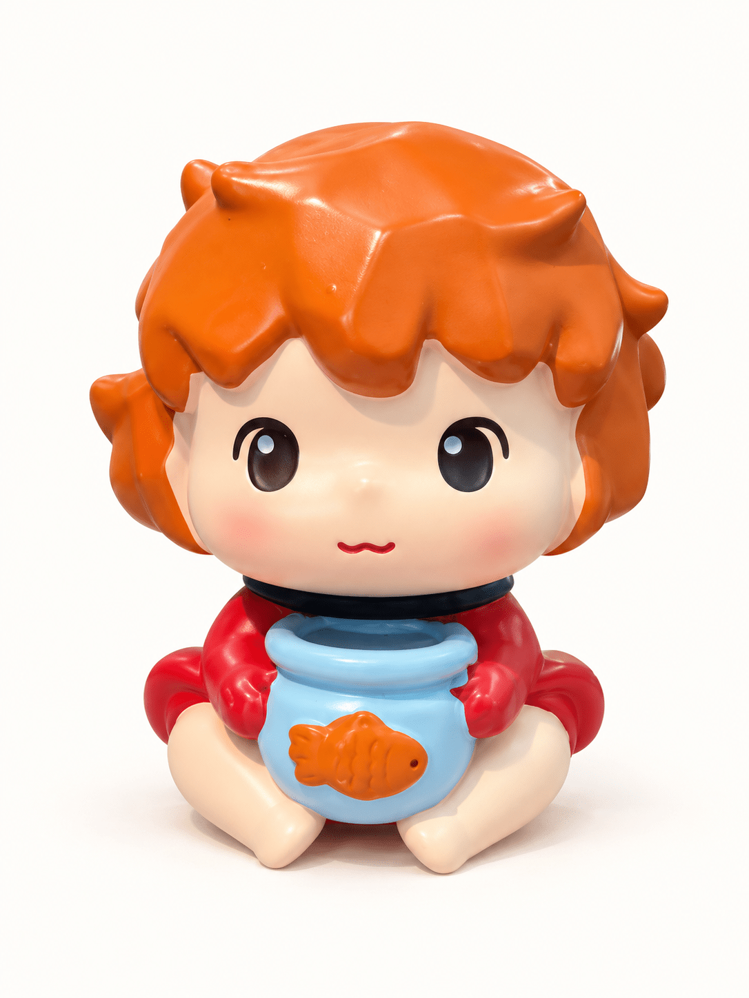 Ghibli mini figure from the blind box, orange haired girl holding a blue fish bowl - OVERRATED