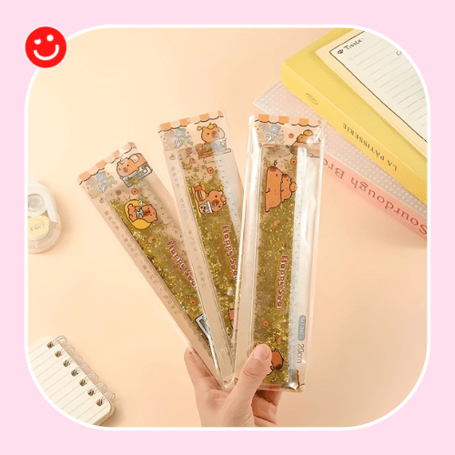 Happy Capybara Glitter Liquid Ruler 30cm Folding Capybara Kawaii Stationery - OVERRATED