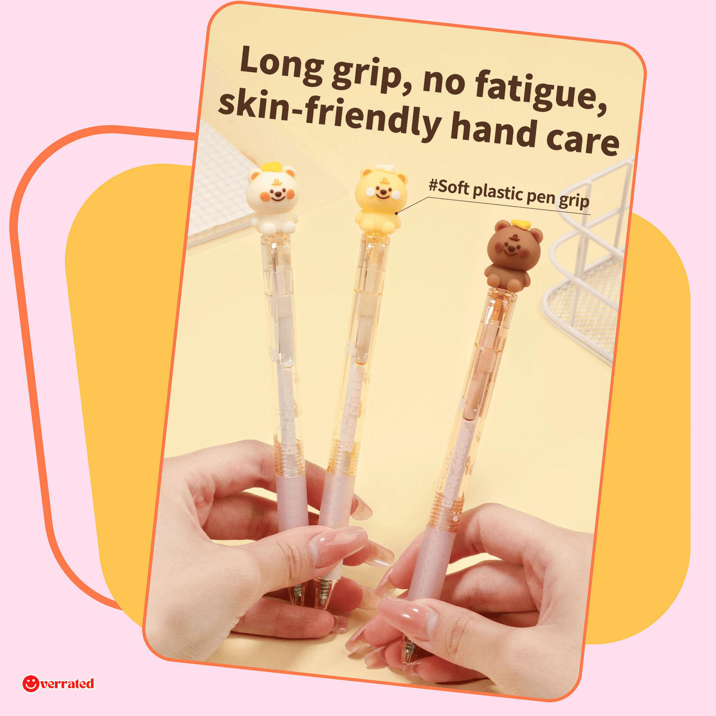 Kawaii hello bear cheese erasable gel pen eraser topper top view - Overrated Korean Beauty & More