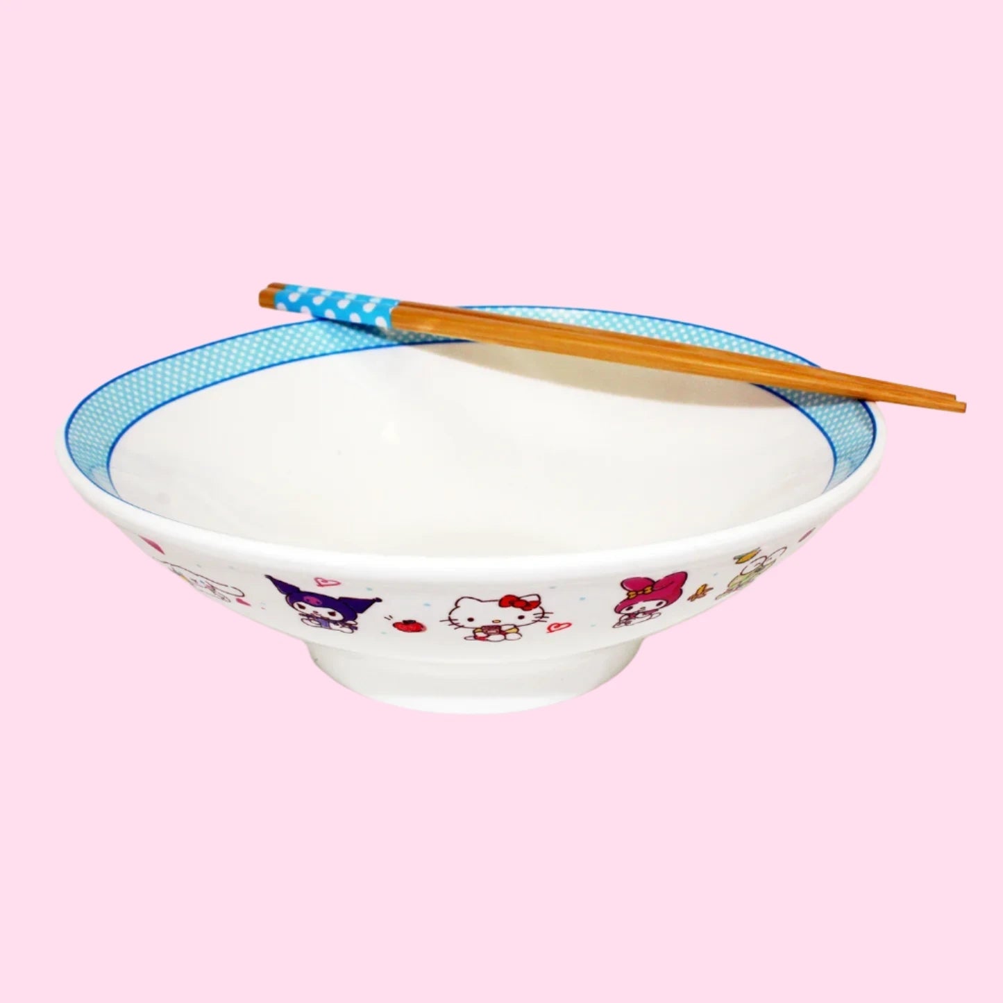Hello Kitty & Friends 30oz Blue Rim Ceramic Ramen Bowl with Chopsticks - OVERRATED