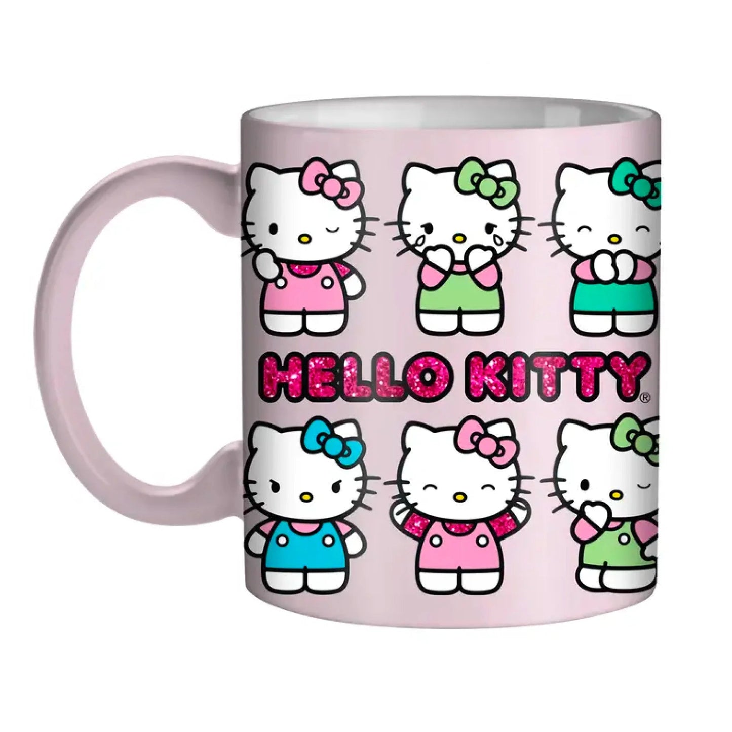 Hello Kitty Multi Pose Pastel Logo Glitter 20oz Ceramic Mug - OVERRATED