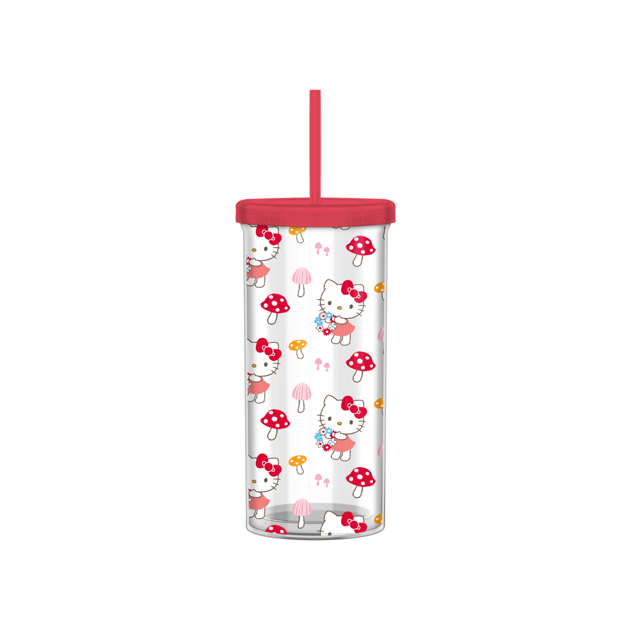 Hello Kitty Mushroom Poses 20oz Plastic Tall Cold Cup w/ Lid - OVERRATED