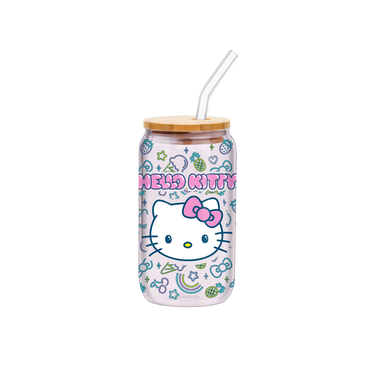 Hello Kitty Neon Fruit 16oz Glass Tumbler w/ Bamboo Lid - OVERRATED