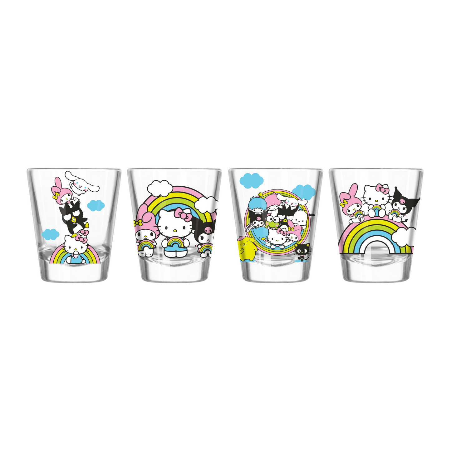 Hello Kitty Playful Rainbow Set 4pc. 1.5oz. Mini Glass Set - OVERRATED