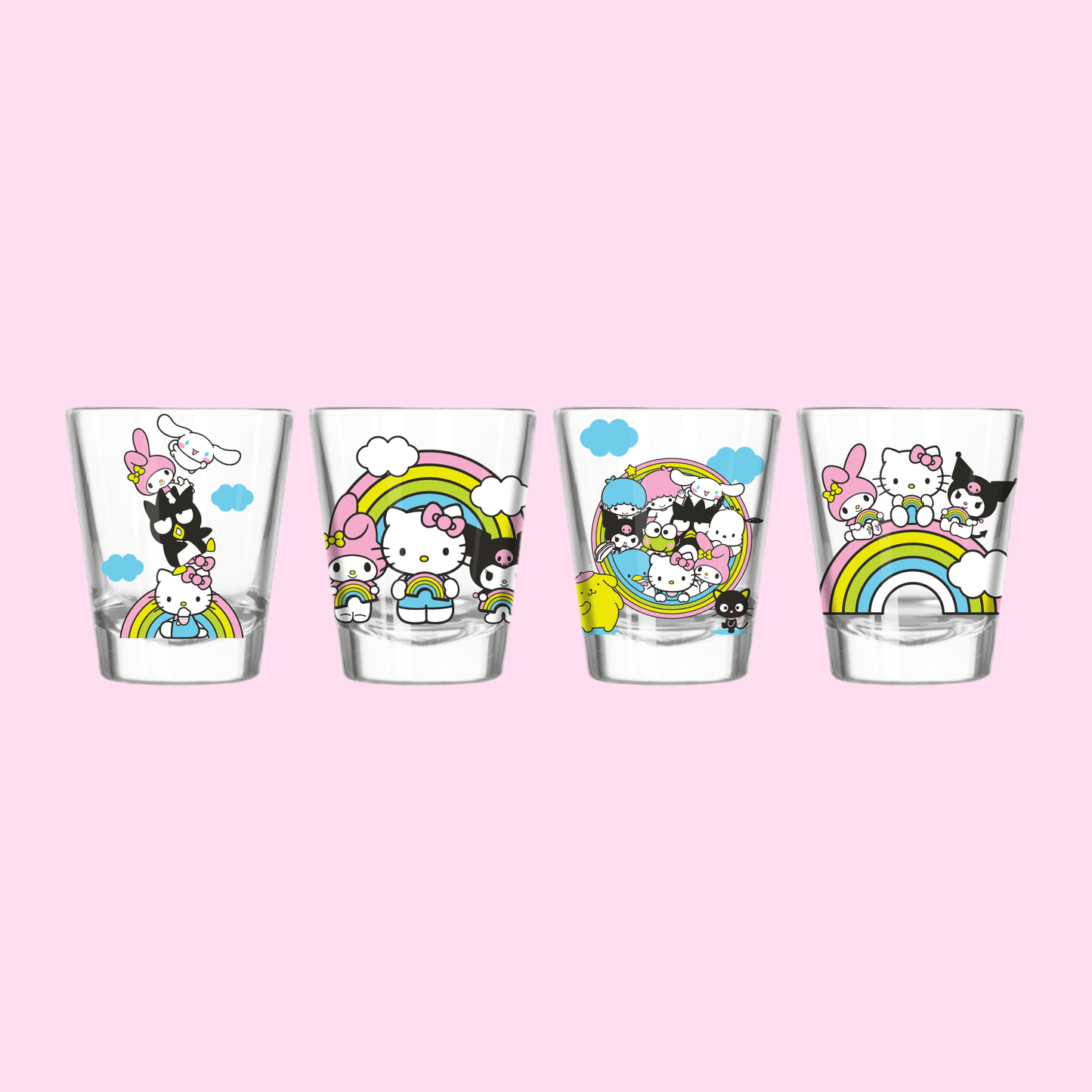 Hello Kitty Playful Rainbow Set 4pc. 1.5oz. Mini Glass Set - OVERRATED
