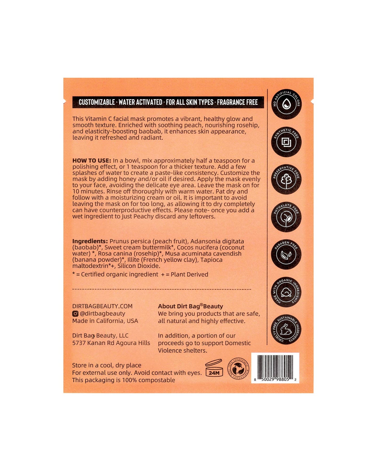 Just Peachy - All - Natural Vit C Facial Mask - H2O Activated - OVERRATED