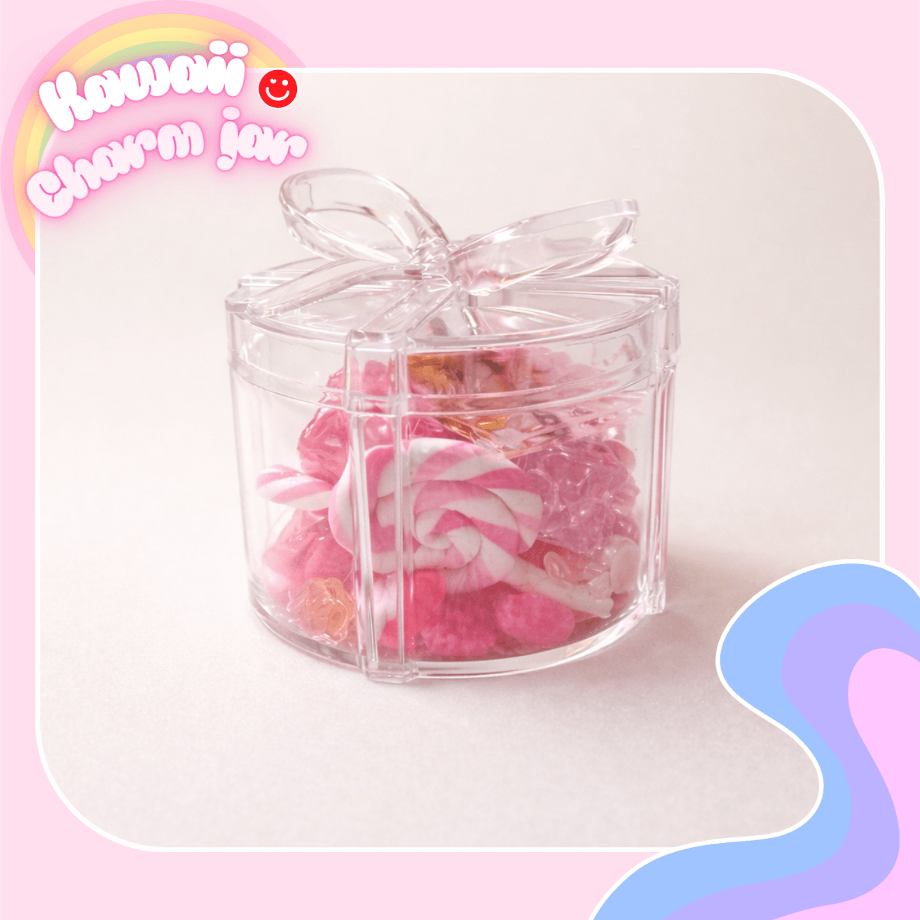 Kawaii charm mix jar with pink charms beads and pendants in acrylic gift box - Overrated Korean Beauty & More