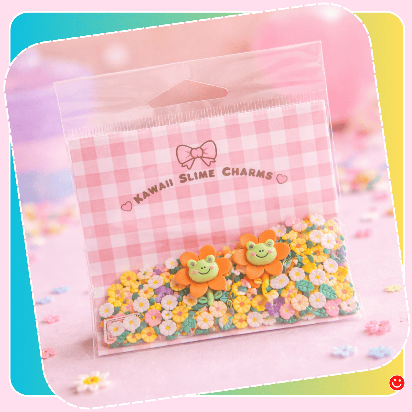 DIY slime add-ins kawaii flower frog charm bag floral mix front view - Overrated Korean Beauty & More