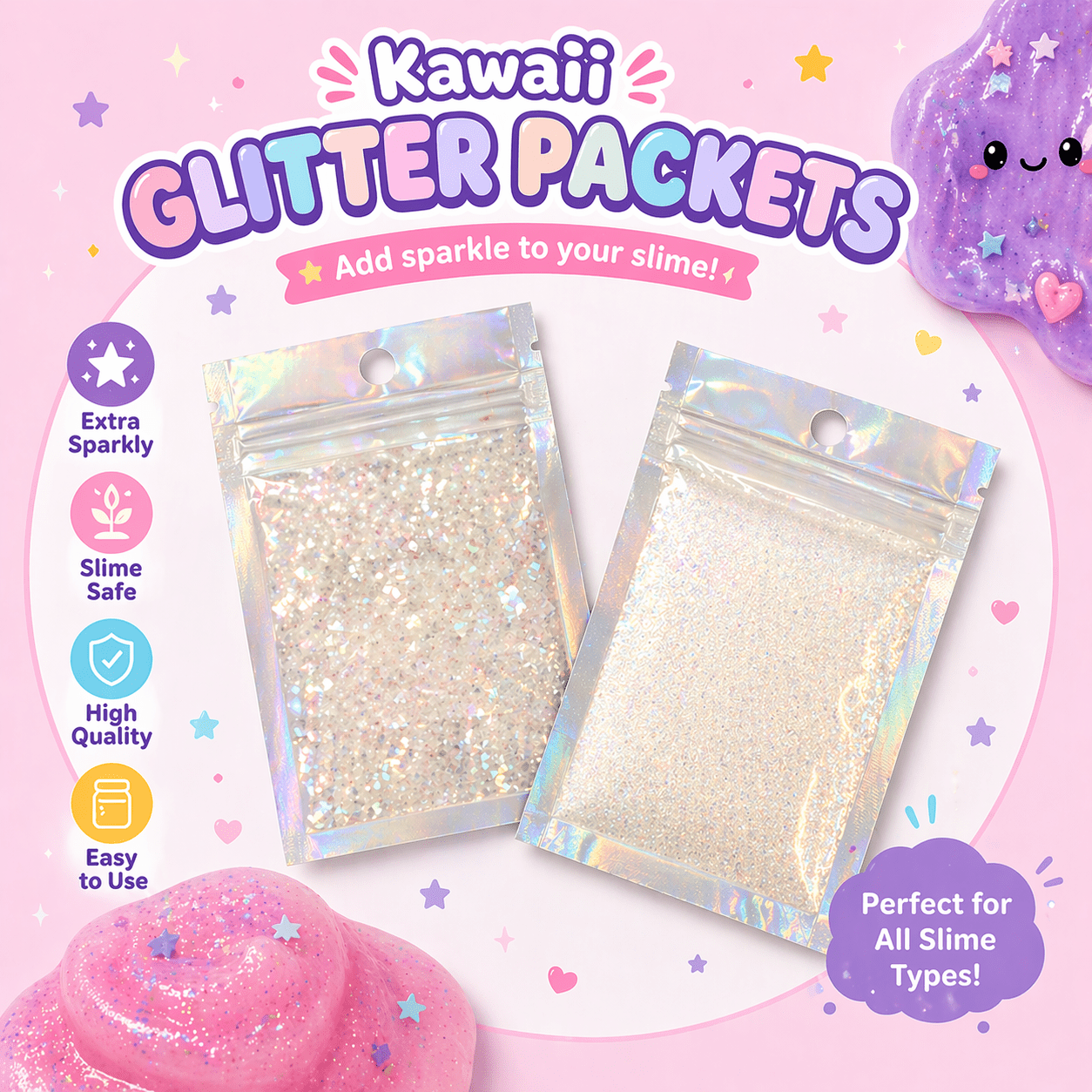 Kawaii glitter slime add-on sparkle mix packets colorful shimmery - Overrated Korean Beauty & More
