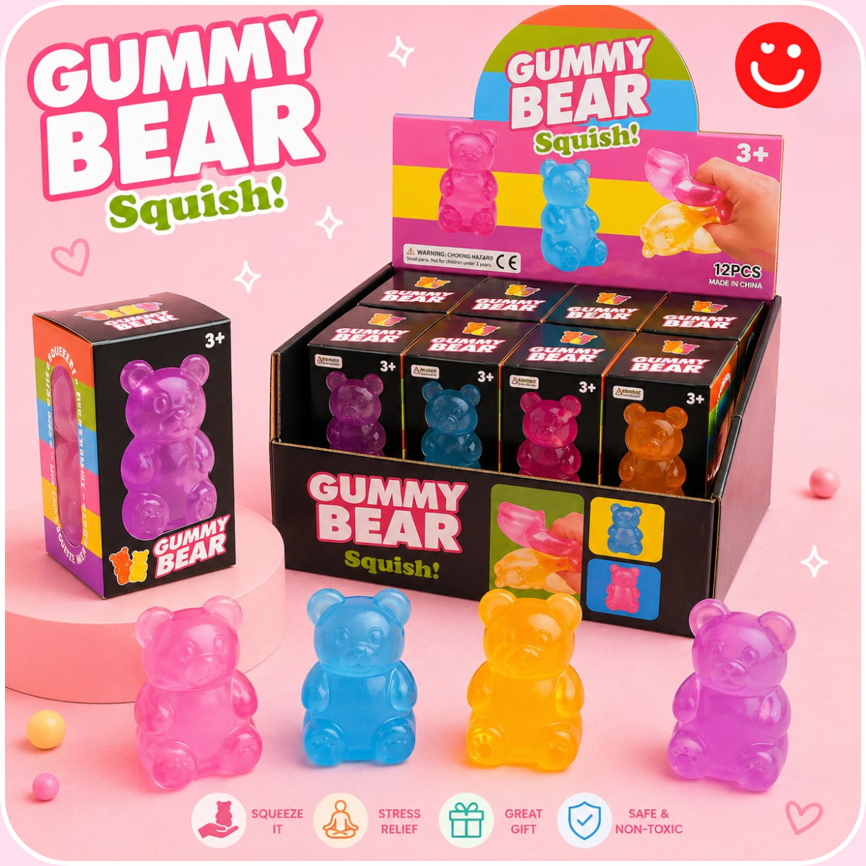 Kawaii gummy bear squishy soft jelly texture cute desk fidget toy - Overrated Korean Beauty & More