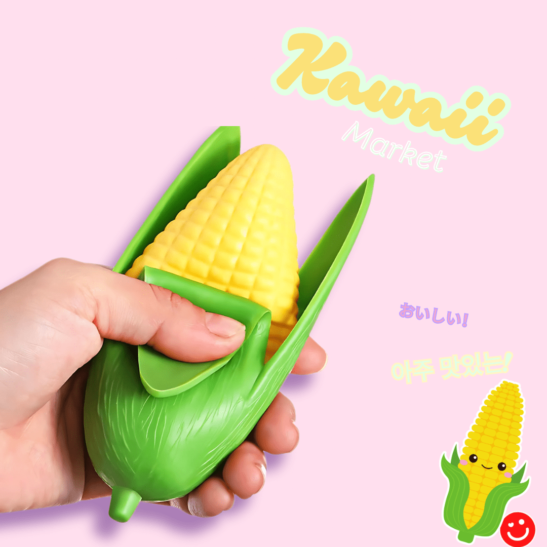 Kawaii squishy toy corn showing peel-back texture detail close up - Overrated Korean Beauty & More
