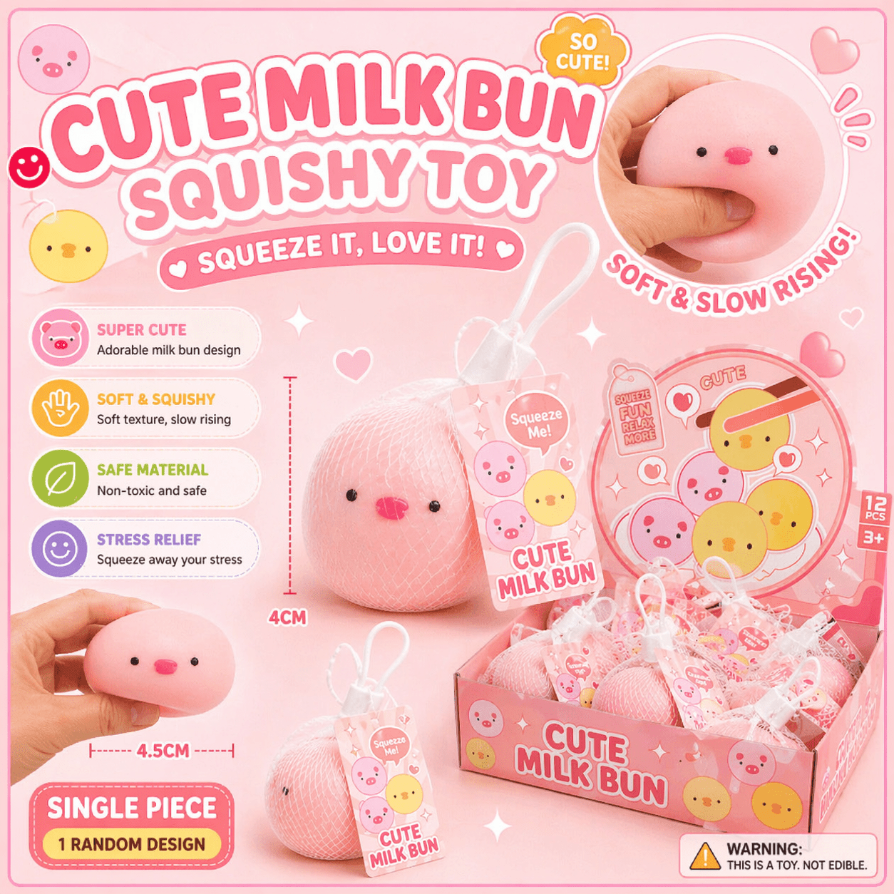 Kawaii Milk Bun Squishy Toy - 5 Pack Mesh Bundle Stress Relief - OVERRATED