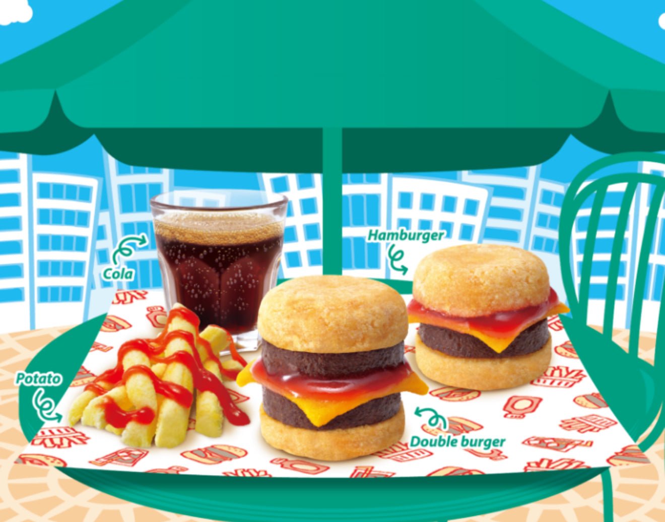 Kracie Popin Cookin Tanoshii hamburger DIY kit contents display - Overrated Korean Beauty & More
