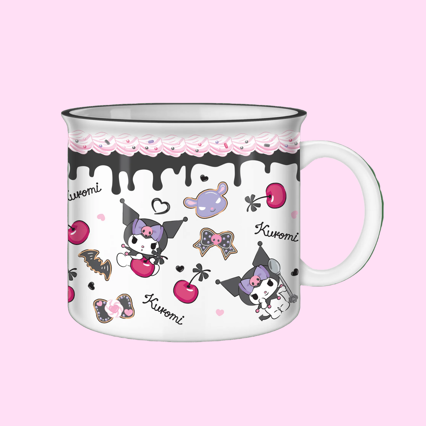 Kuromi mug large 20oz ceramic kawaii cake design front view collectible coffee cup - Overrated Korean Beauty & More