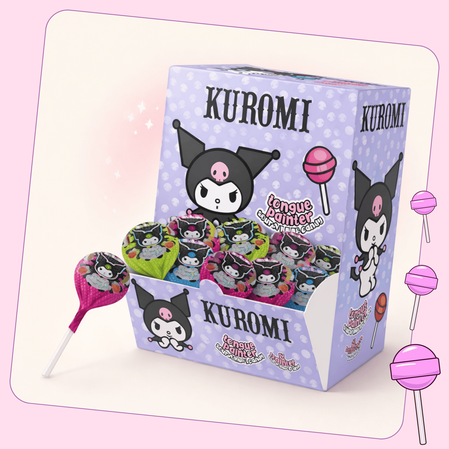 Kuromi sour candy tongue painter lollipop Sanrio packaging - Overrated Korean Beauty & More