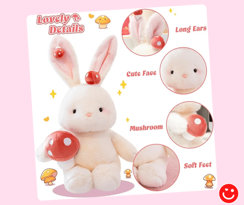 kawaii plush bunny mushroom dream displayed in room decoration setting - Overrated Korean Beauty & More