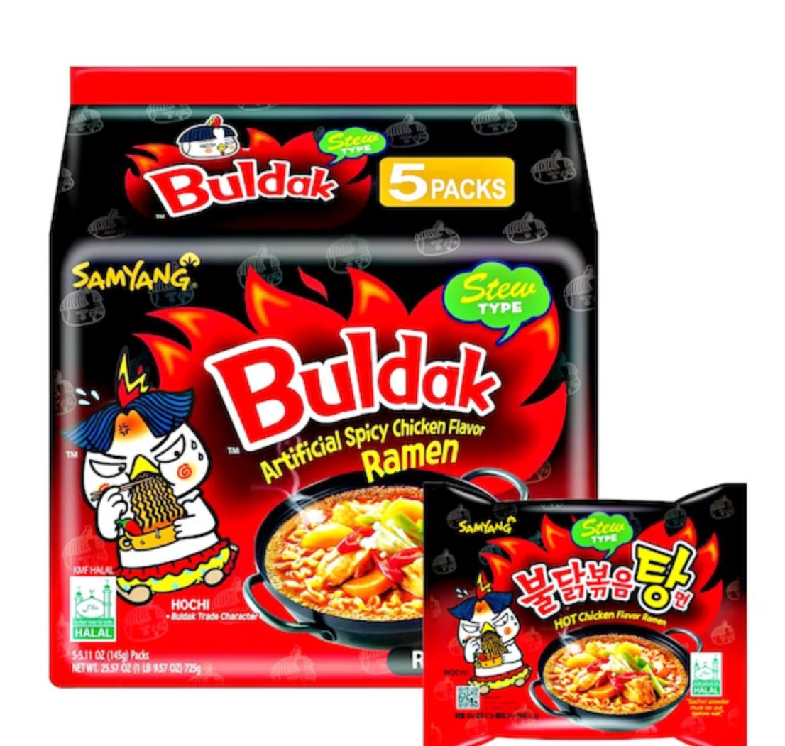 Samyang Buldak Korean Hot Spicy Chicken Stir - Fried Ramyun Noodles 4.94 oz Pack of 5 - OVERRATED