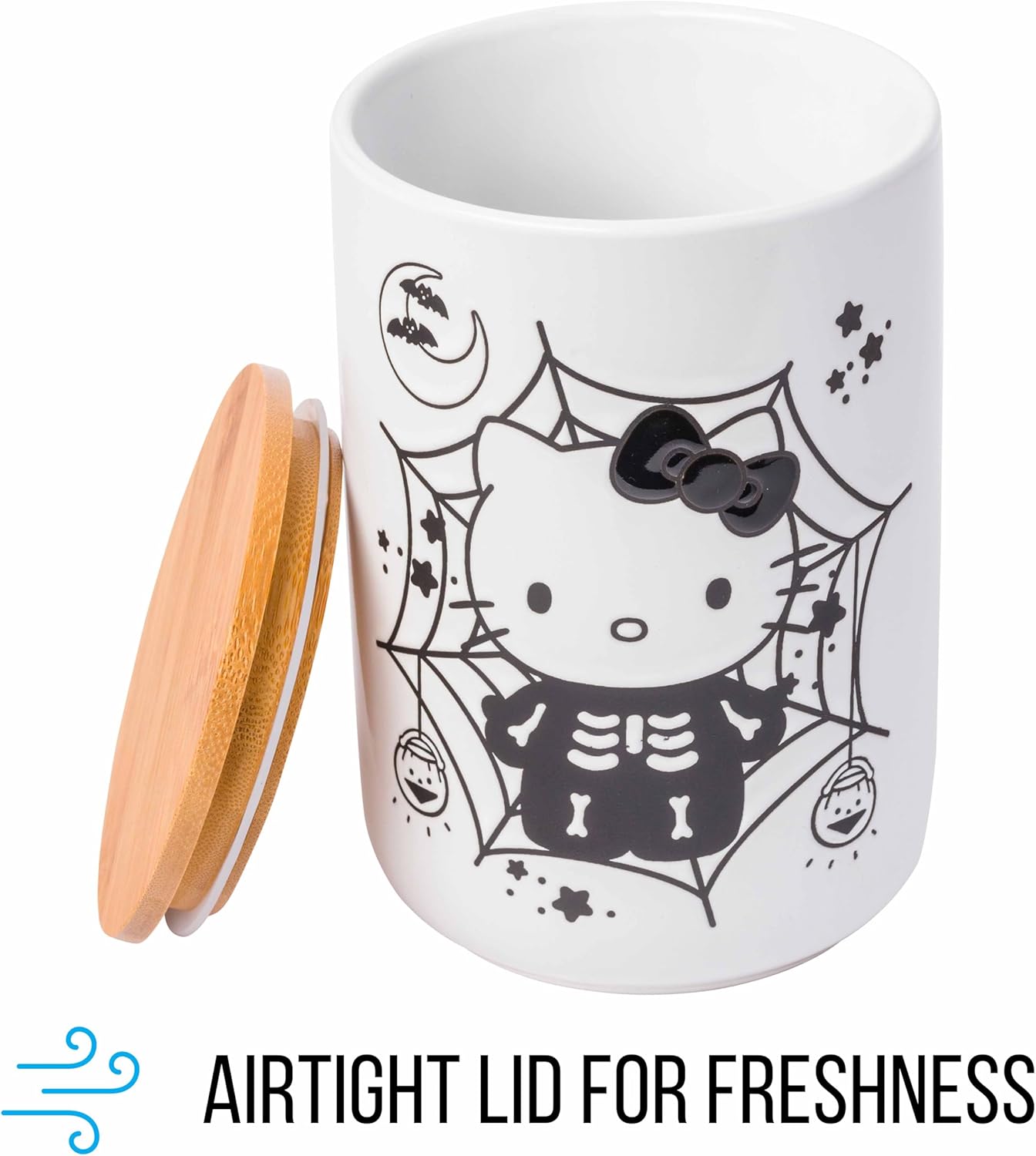 Sanrio Hello Kitty Spooky Skeleton Ceramic Jar with Bamboo Lid - OVERRATED