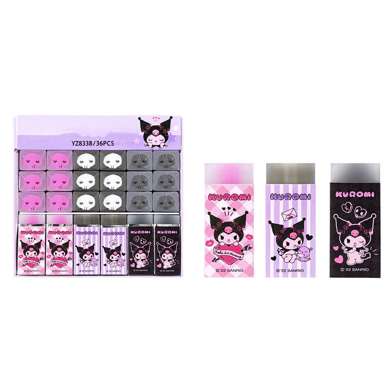 Kawaii eraser Sanrio Kuromi sandwich design packaging detail - Overrated Korean Beauty & More