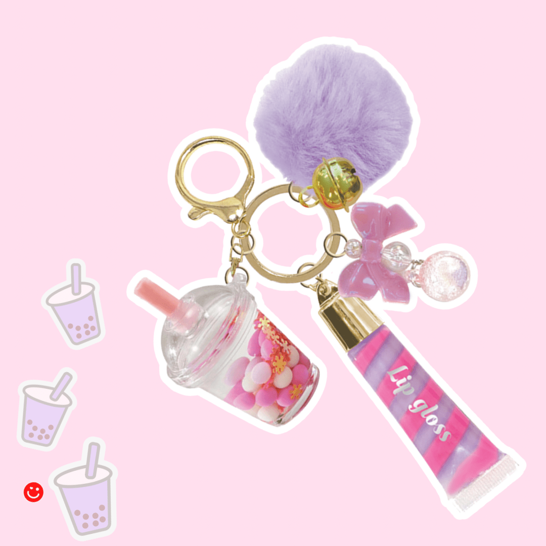 Trendy Lip Gloss with Boba Keychain Set - OVERRATED