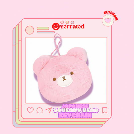 HOKKORI Japanese Pink Bear Head keychain that Squeaks