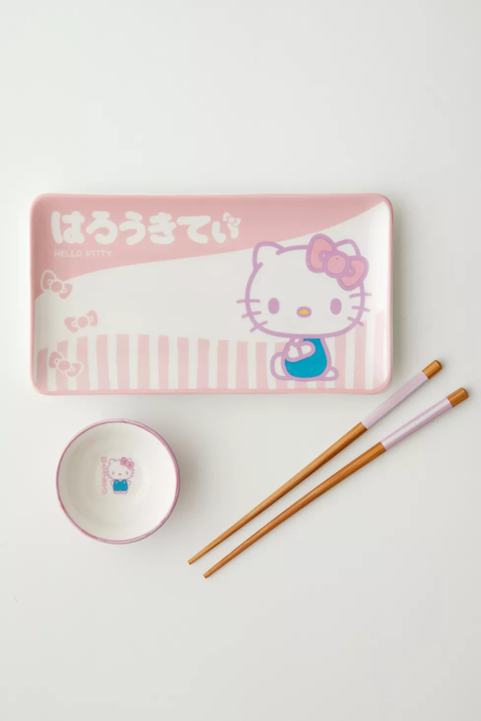 Hello Kitty Tokyo Pink Stripes Boxed 3pc Ceramic Sushi Set