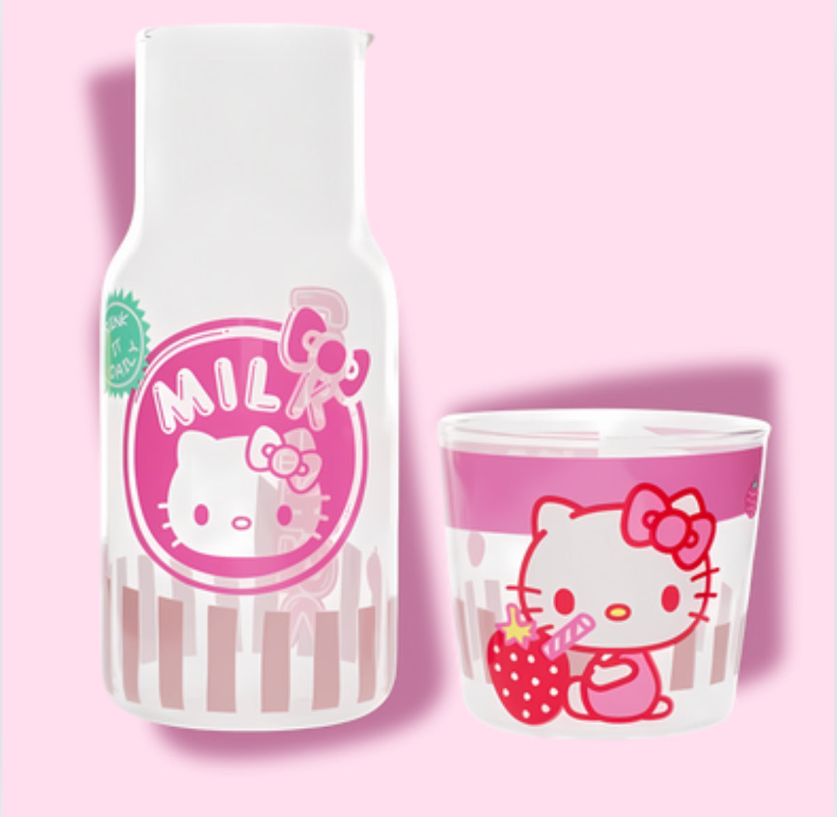 Hello Kitty Tokyo 18oz. Kawaii Glass Water Pitcher with Cup