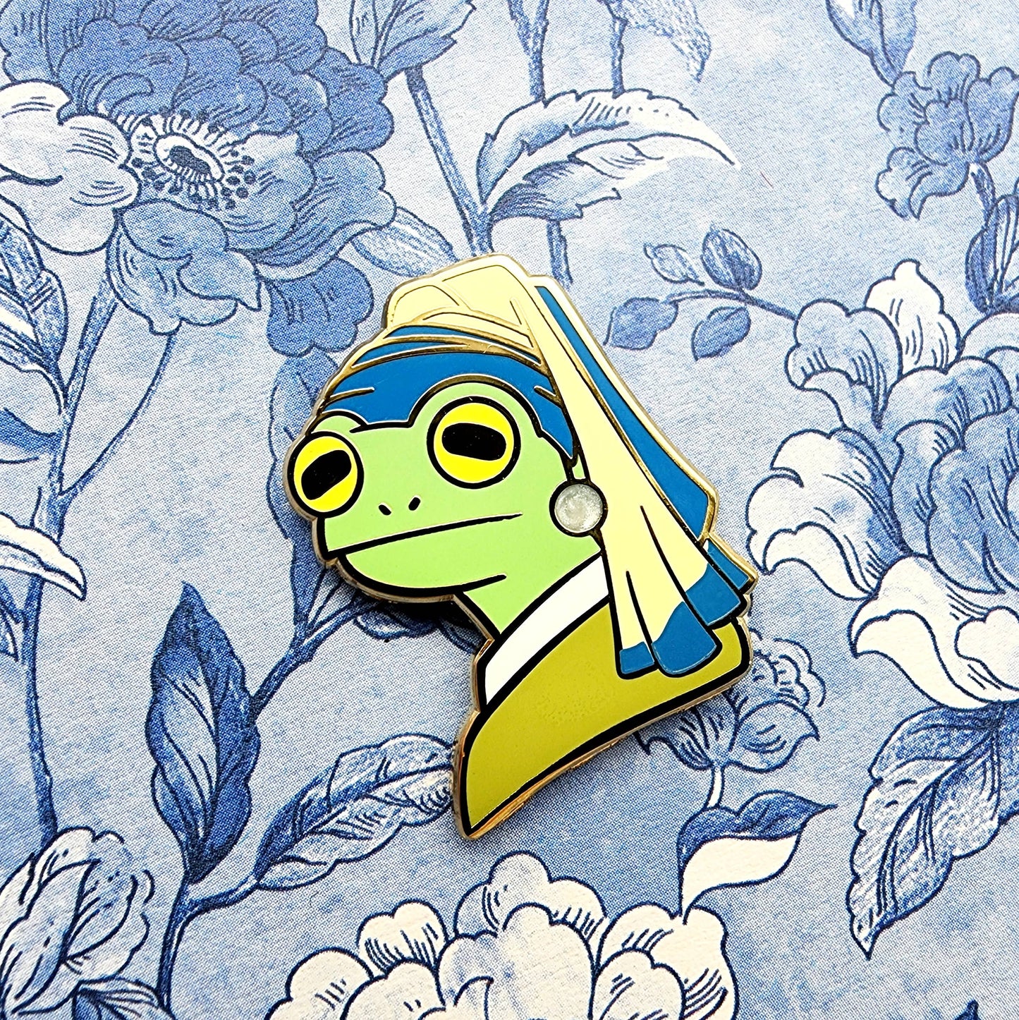 Frog with a Pearl Earring Enamel Pin