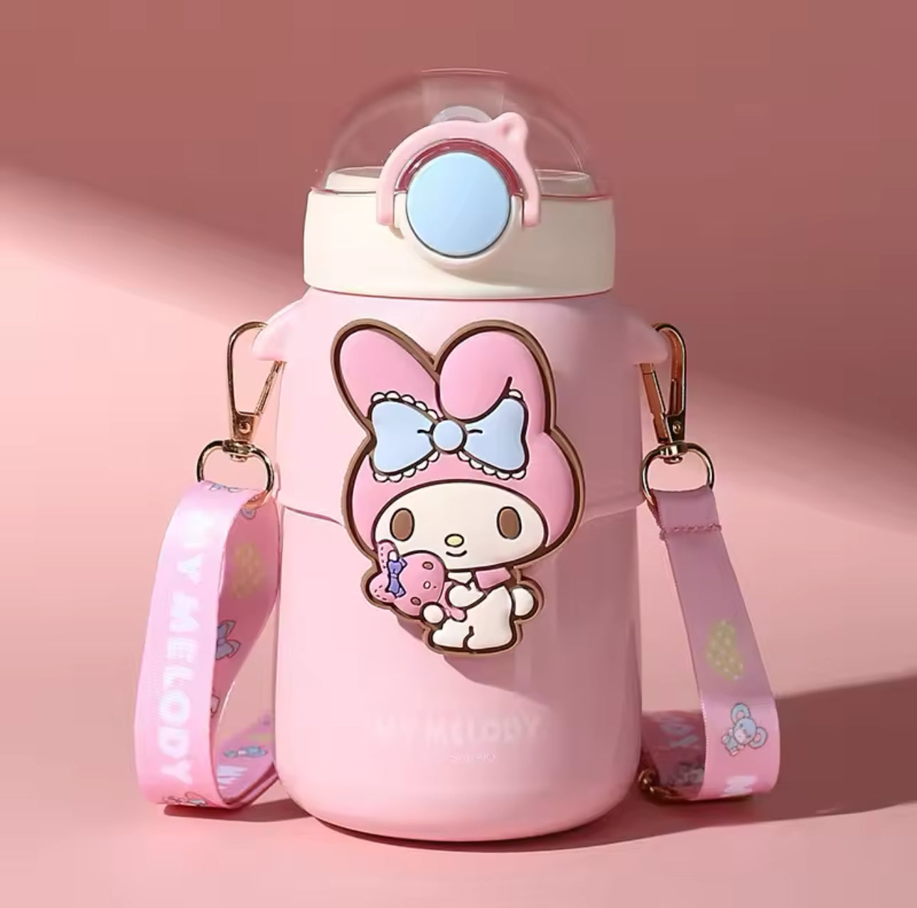 Sanrio Characters Kawaii Transparent Water Bottle With Travel Strap and Lid Closer