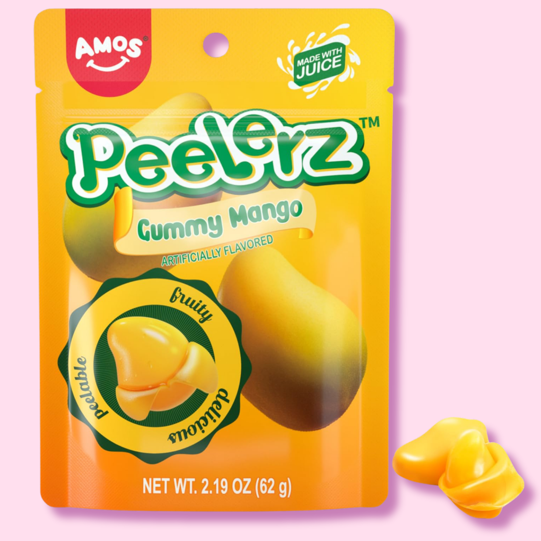 AMOS Mango Peelz Gummy Candy, Peeling Gummy Mango Resealable 2.19oz Bag