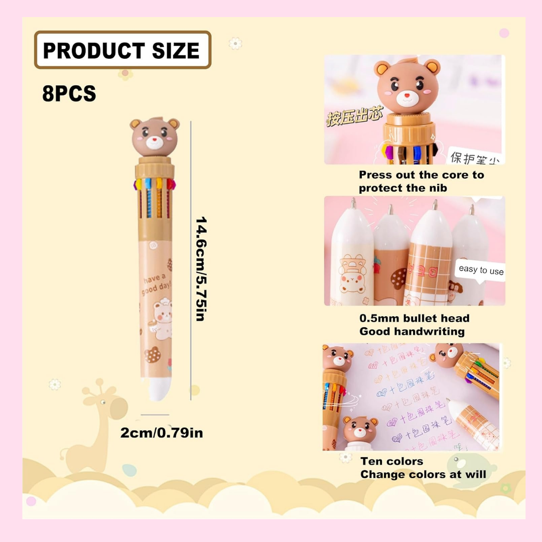 Kawaii Teddy Bear 10-in-1 Multicolor Pen