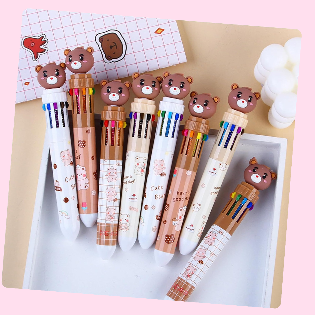 Kawaii Teddy Bear 10-in-1 Multicolor Pen